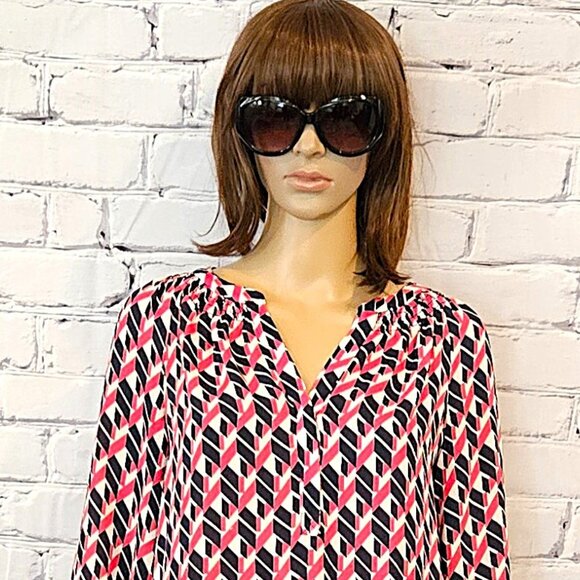BANANA REPUBLIC - Navy blue/hot pink chevron print 3/4 sleeve blouse - Picture 5 of 10